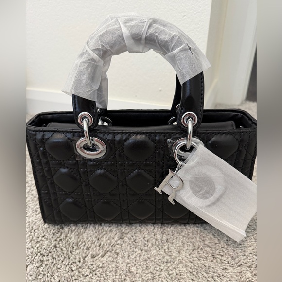 fashion bag Handbags - LADY D - fashion inspired Black Quilted Leather Top-Handle Bag w/Silver Hardware